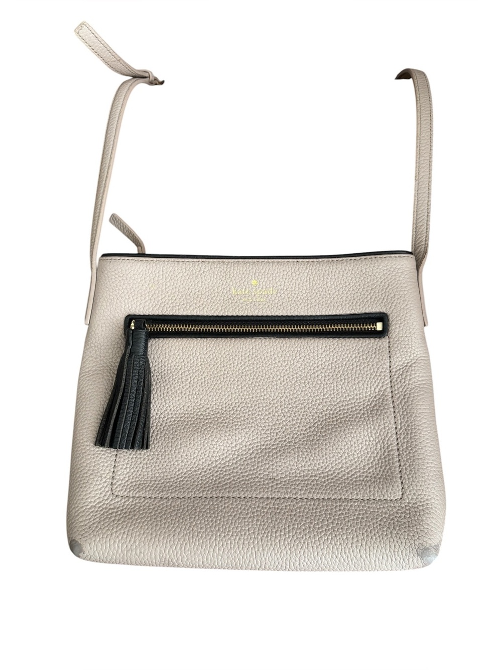 kate spade Cream Leather Crossbody with Black Tassel Accent